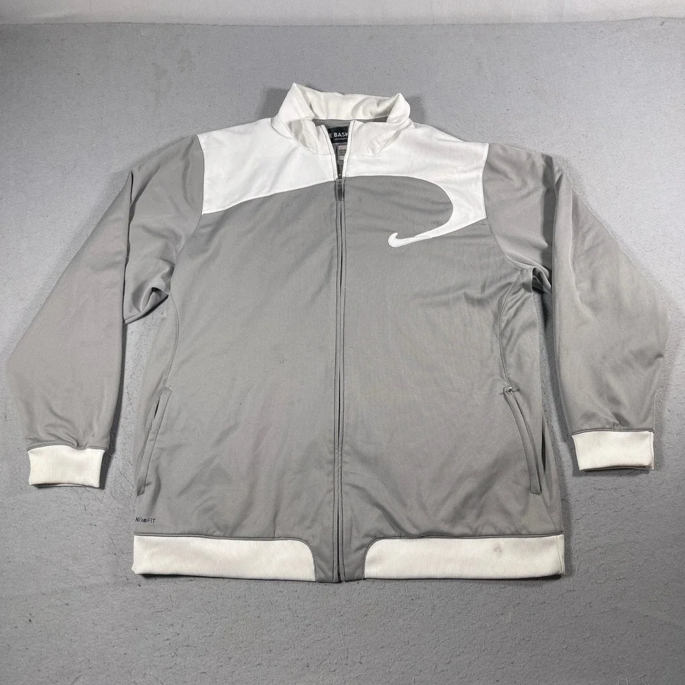 VTG Nike Basketball Jacket‎ Men 3XL Full Zip Gray White Athletic Casual Y2K
